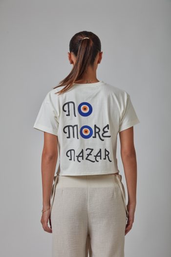 No More Nazar Baskılı Kırık Beyaz T-Shirt